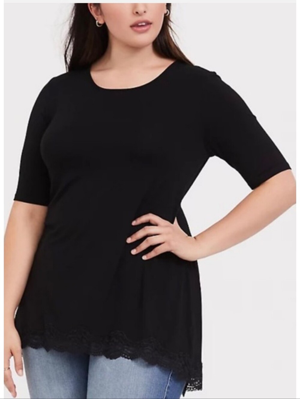 Torrid Lace Trim Tunic Tee Black Size 2X